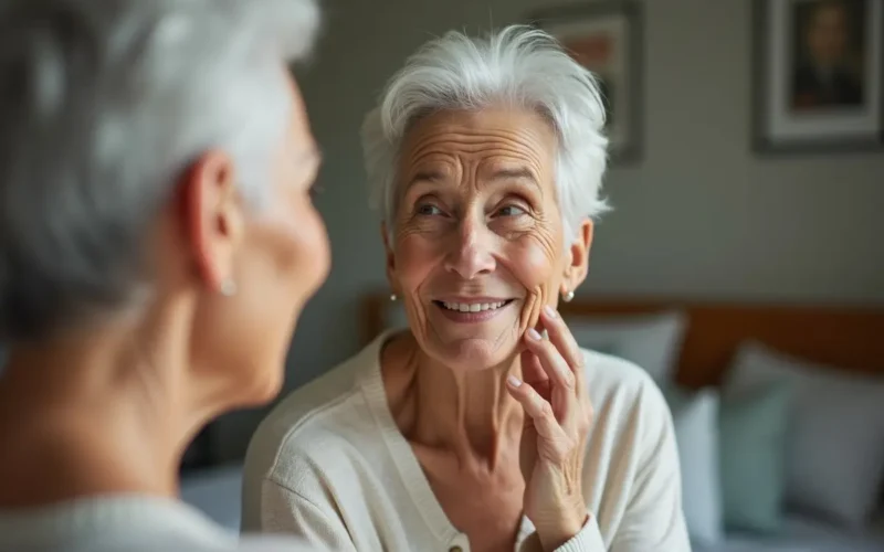 older adult recognizing common physical signs of healthy aging